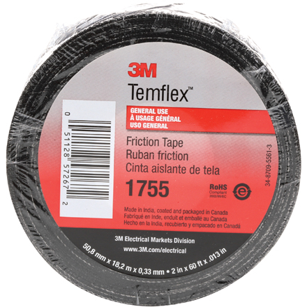 3/4" x 60' Black 3M<span class='tm'>™</span> 1755 Cotton Friction Tape