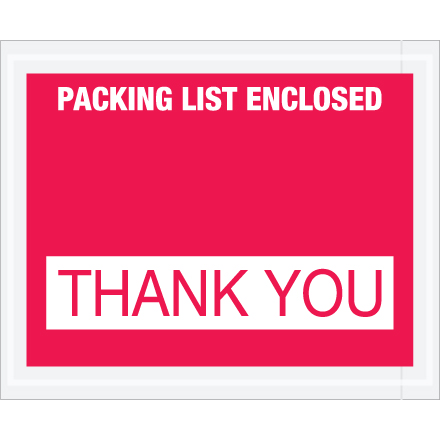 4 <span class='fraction'>1/2</span> x 5 <span class='fraction'>1/2</span>" Red "Packing List Enclosed - Thank You" Envelopes